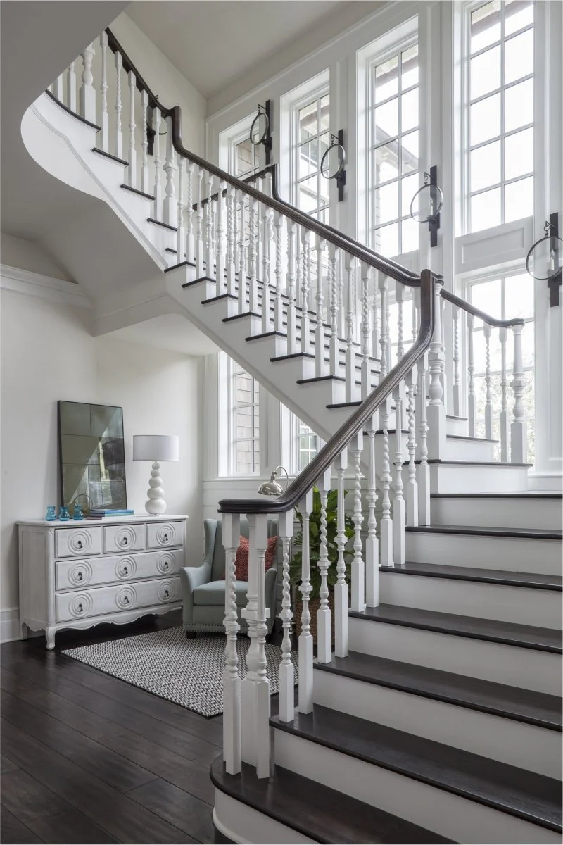 E.-F.-San-Juan-Panama-City-Beach-Custom-Staircase custom stair parts, stairwell design, newels, custom railings, custom millwork, florida millwork, architectural millwork, 30A florida millwork, family business, panama city florida millwork, loewen windows and doors