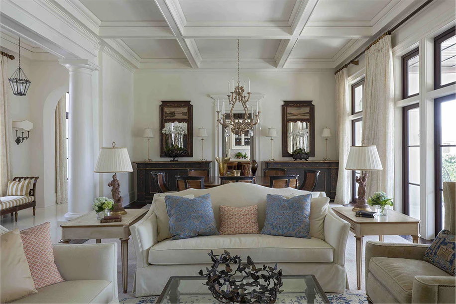 Tuscan – Style Villa – Interior Family Room with Custom Ceiling interior family room with custom ceiling at the Tuscan - Style Villa