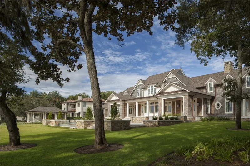 Coastal Shingle Style on St. Andrew Bay – Wide Exterior Front View wide exterior front view at Coastal Shingle Style on St. Andrew Bay