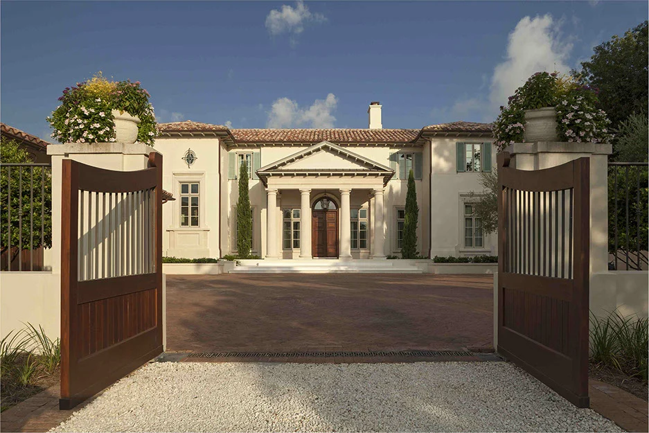Tuscan – Style Villa – Exterior Front Entrance with Custom Gate exterior front entrance with custom gate at Tuscan - Style Villa
