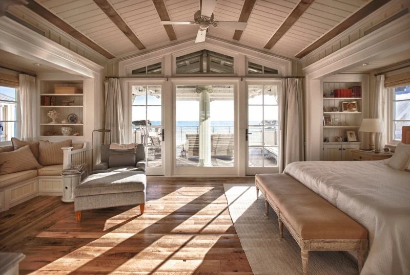Wooden Classicism – Master Bedrom e f san juan, primary bedroom inside the Wooden Classicism in Seaside, painted ceiling paneling, coastal decor, seaside florida, 30A, south walton, walton county, northwest florida