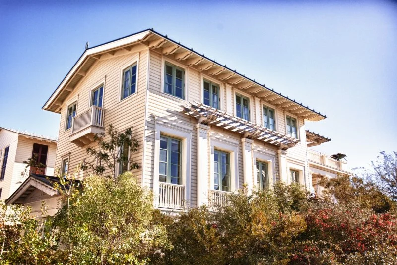 Wooden Classicism – Exterior View Exterior west view of the Wooden Classicism project in Seaside with custom millwork by E. F. San Juan