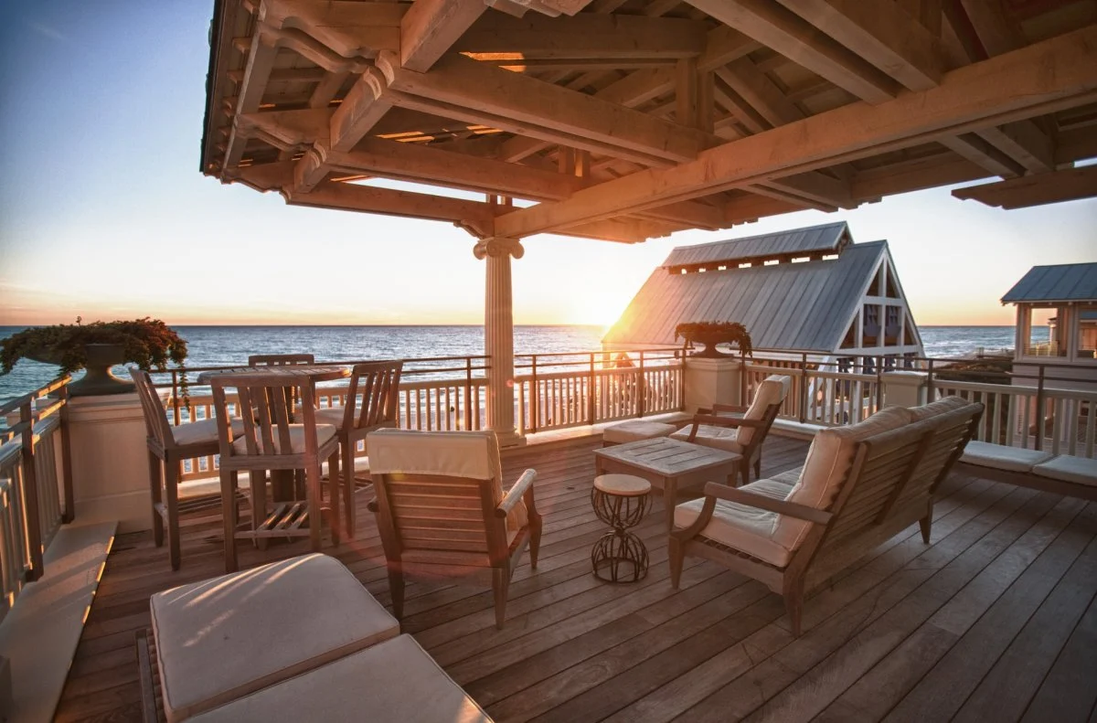 Wooden Classicism – Exterior Patio Exterior covered deck of the Wooden Classicism project in Seaside with millwork by E. F. San Juan