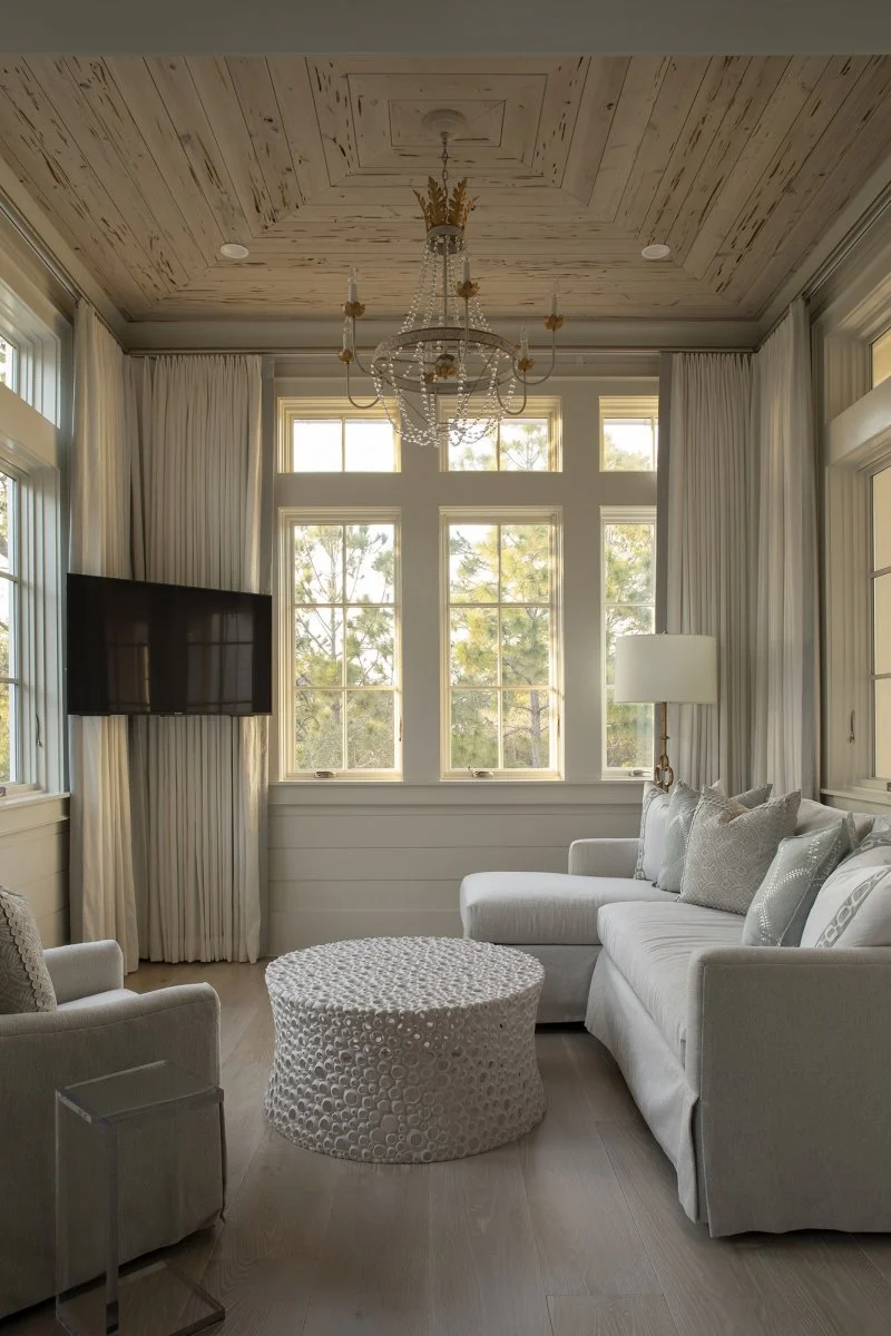 Southern Beach Getaway in WaterColor – Custom Ceiling in the Sitting Room custom ceiling in the sitting room at the Southern Beach Getaway in WaterColor