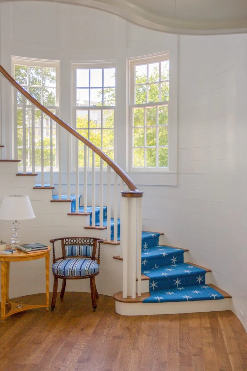 In Surf We Trust – Front View Spiral Staircase e f san juan, front view spiral staircase In Surf We Trust, stair tread carpet runner