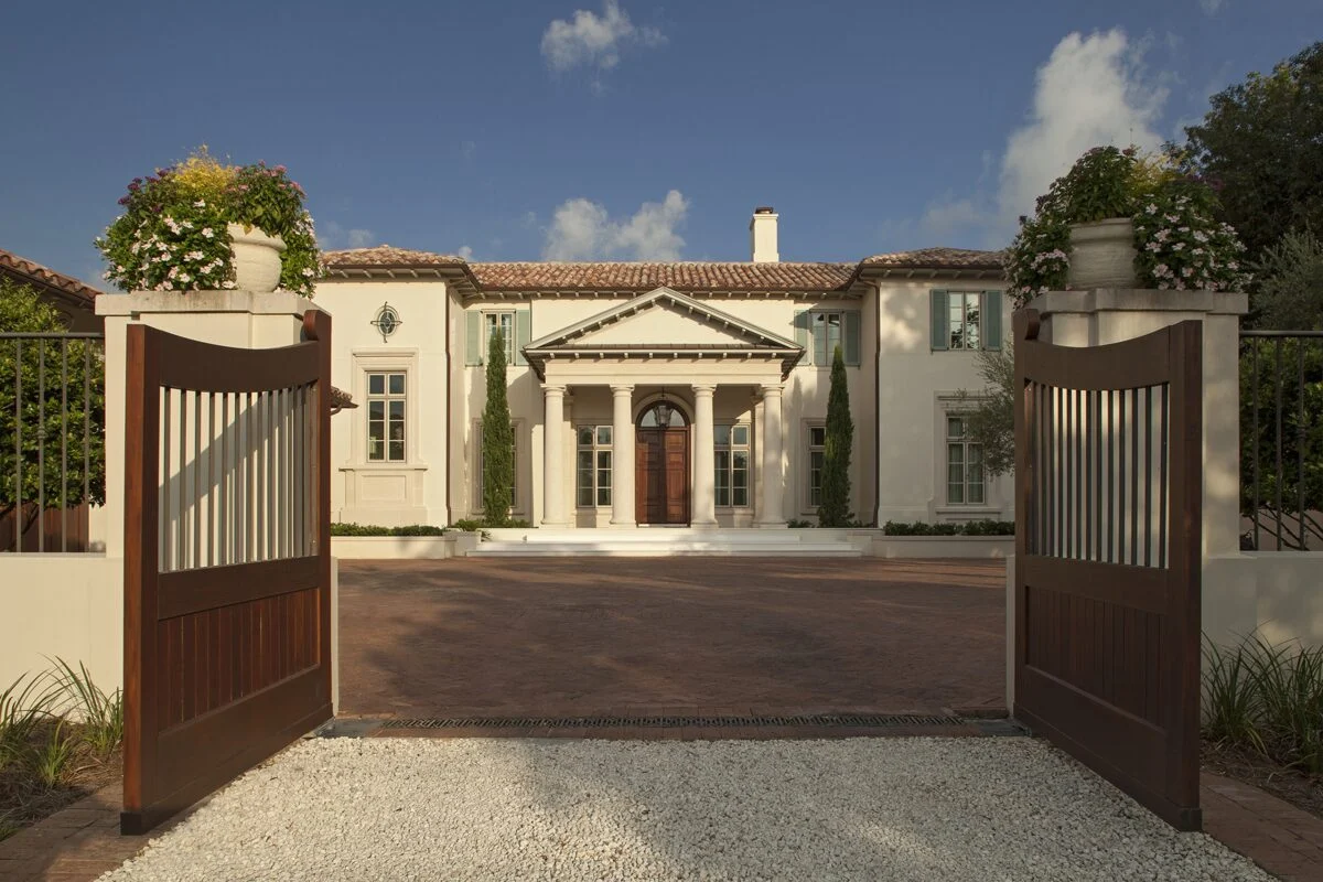 Panama City Florida Gates & Millwork Package – E. F. San Juan Custom front door, entry gates to driveway, and millwork trim by E. F. San Juan in Panama City Florida