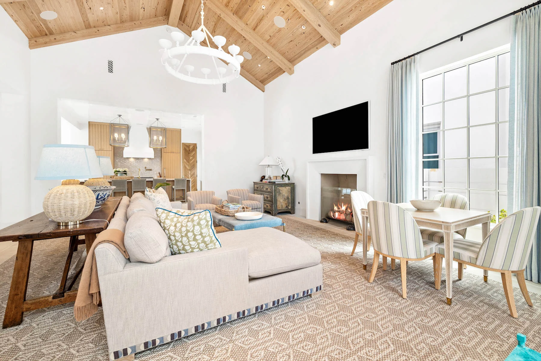 Alys Beach Serenity – Interior Family Room with Custom Ceiling Interior family room with custom ceiling at Alys Beach Serenity