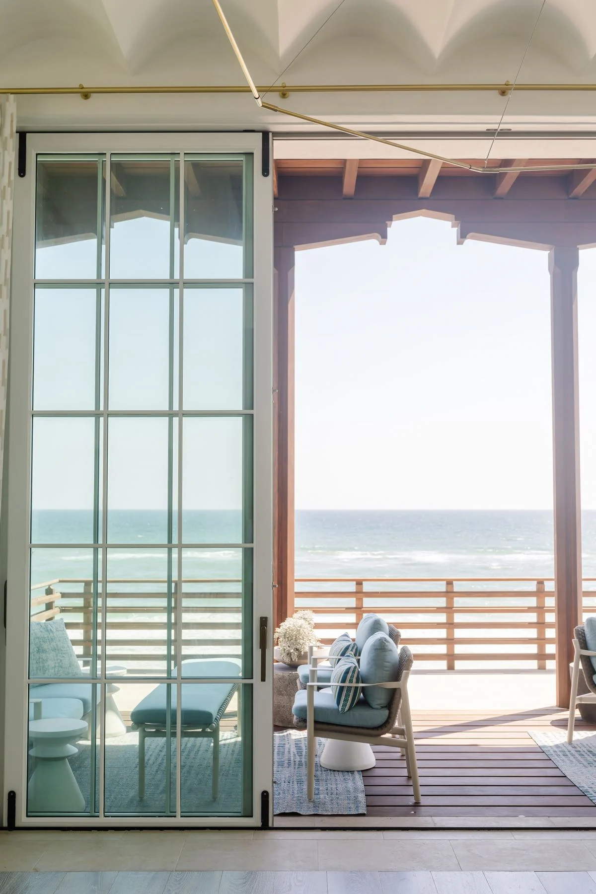 Ipe Columns and Trim – E. F. San Juan Ipe columns, trim, and mouldings frame the Gulf view from this Alys Beach Florida home