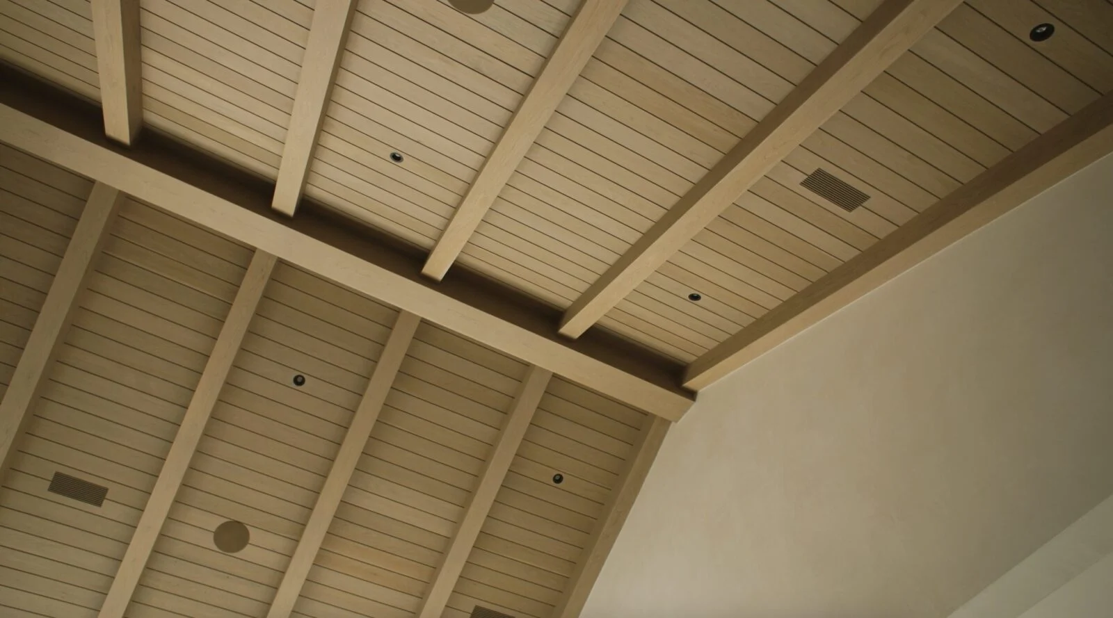 Modern Home on North Shore Island Panama City – Ceiling Design Vaulted ceiling design featuring millwork by E. F. San Juan in Panama City, Florida
