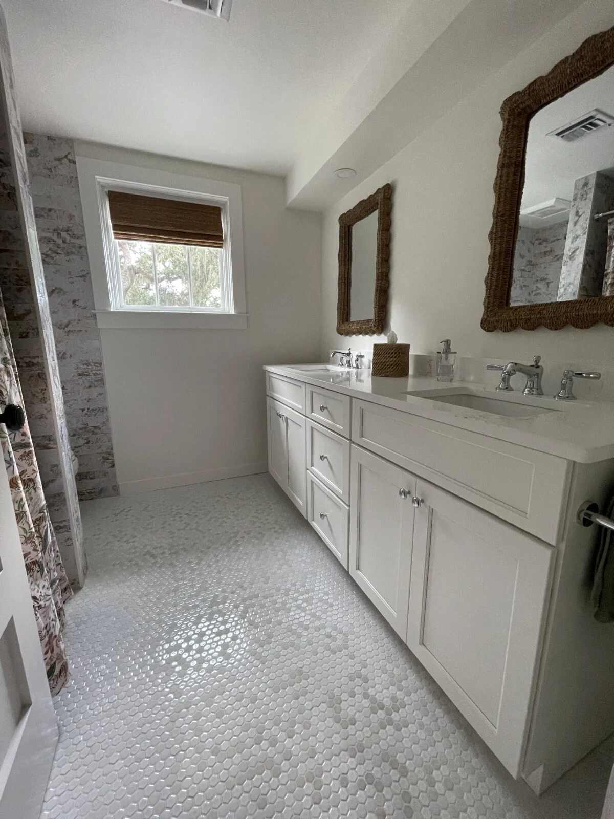 Historic Home Renovation in Panama City – Double Bathroom Vanity Custom cabinetry by E. F. San Juan in the bathroom of this 100-year-old Panama City home
