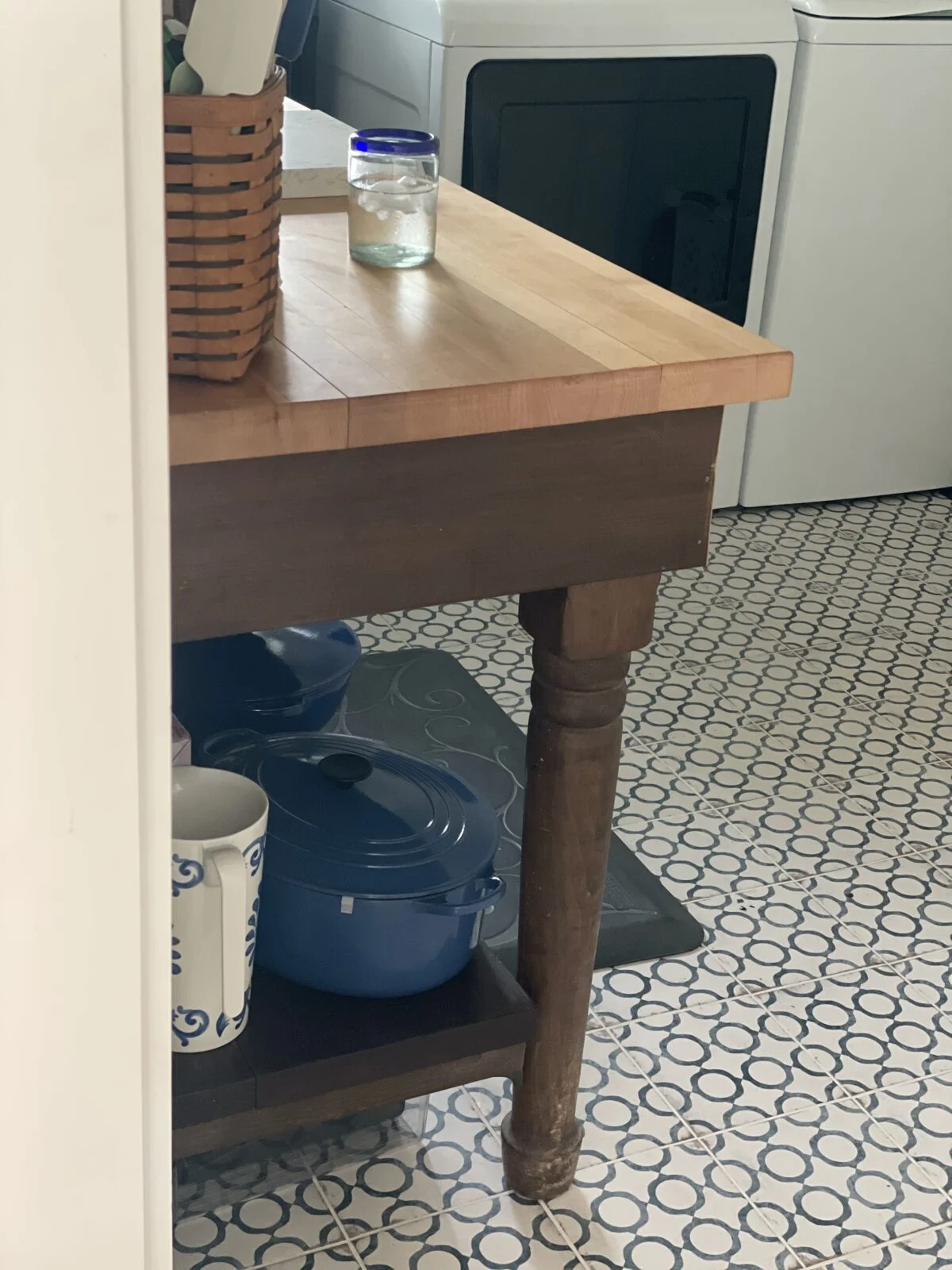Historic Home Renovation in Panama City – Historic Table Detail The remaining legs of the table were fashioned into a custom counter for the mudroom